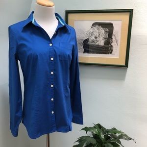 Bass Cobalt Blue Button Up Top with Grosgrain Trim